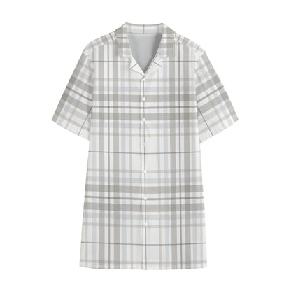 White And Grey Plaid Pattern Print Cotton Hawaiian Shirt