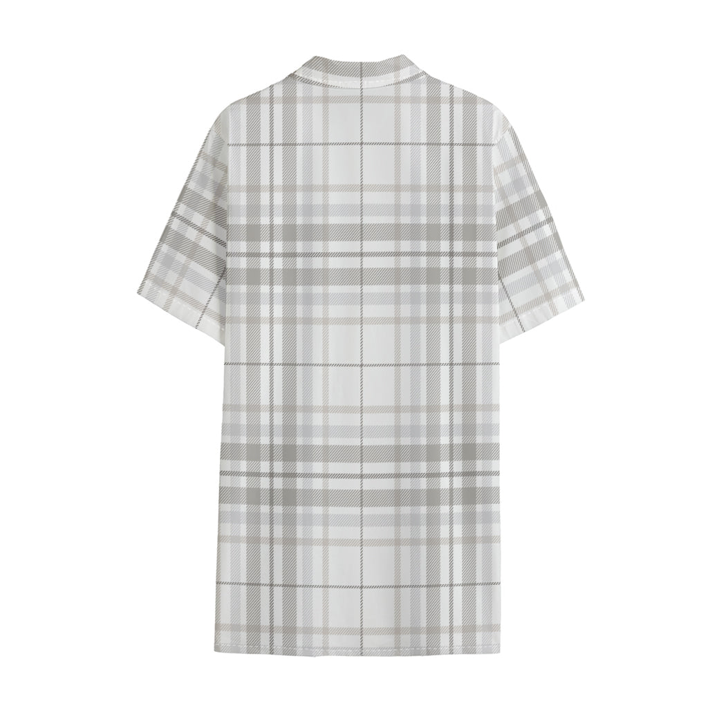 White And Grey Plaid Pattern Print Cotton Hawaiian Shirt