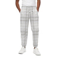 White And Grey Plaid Pattern Print Cotton Sweatpants