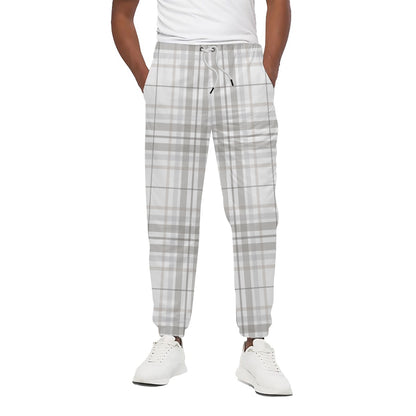 White And Grey Plaid Pattern Print Cotton Pants
