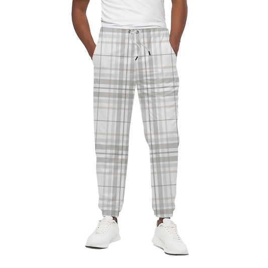 White And Grey Plaid Pattern Print Cotton Pants