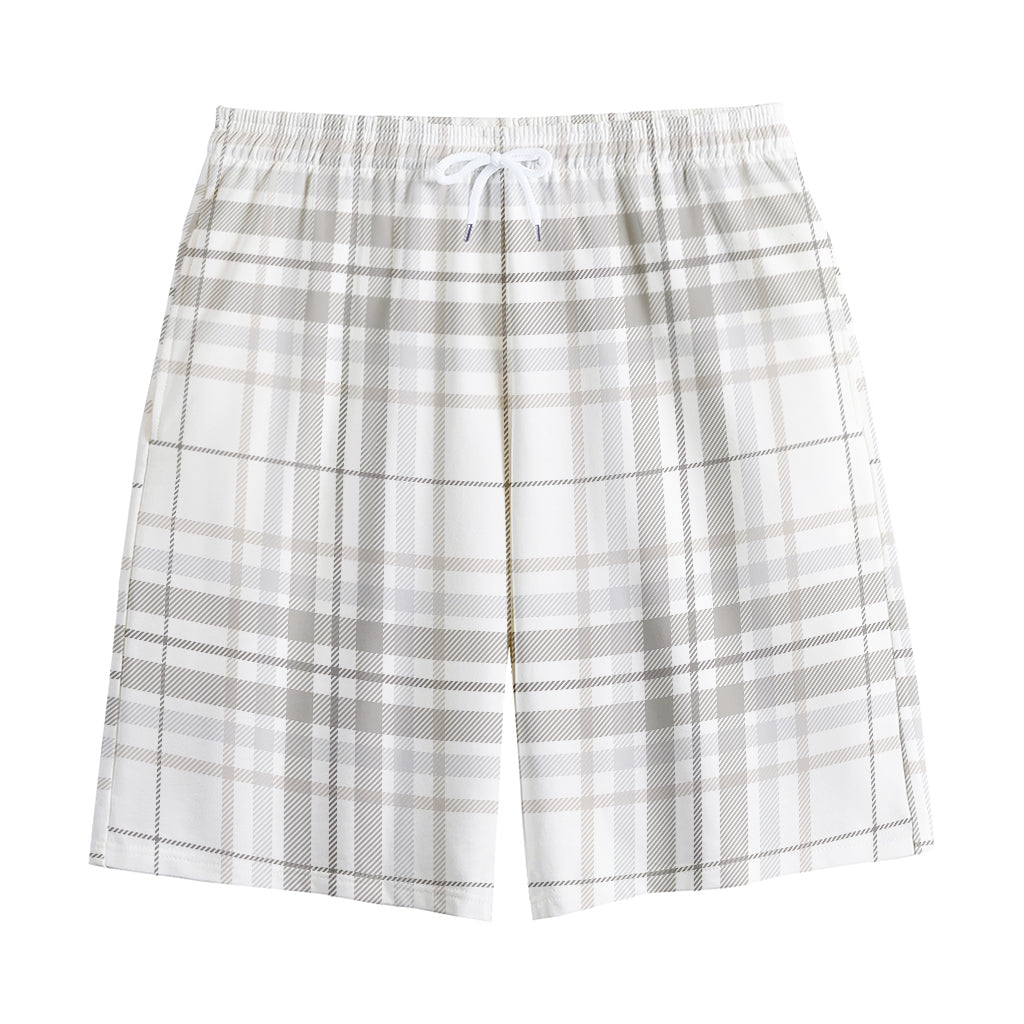White And Grey Plaid Pattern Print Cotton Shorts
