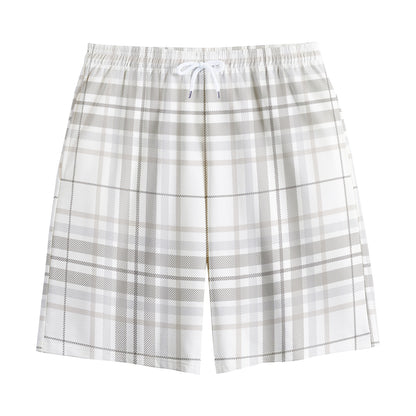 White And Grey Plaid Pattern Print Cotton Shorts