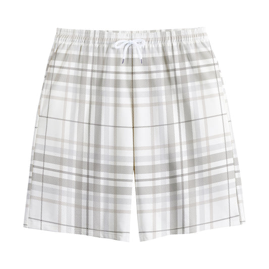 White And Grey Plaid Pattern Print Cotton Shorts