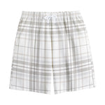 White And Grey Plaid Pattern Print Cotton Shorts