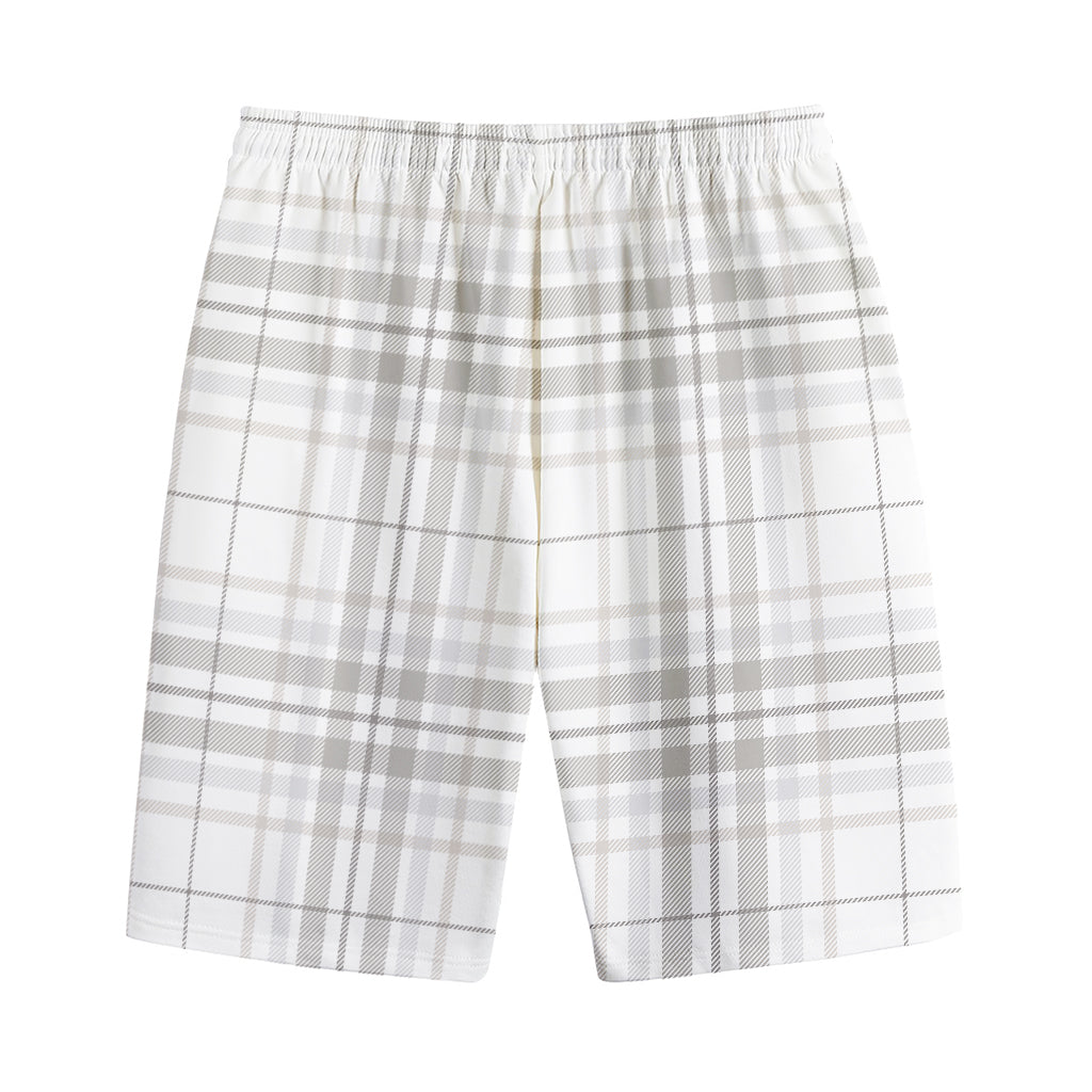 White And Grey Plaid Pattern Print Cotton Shorts