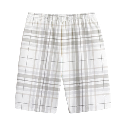 White And Grey Plaid Pattern Print Cotton Shorts