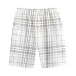 White And Grey Plaid Pattern Print Cotton Shorts