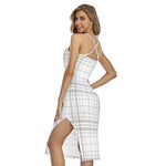 White And Grey Plaid Pattern Print Cross Back Cami Dress