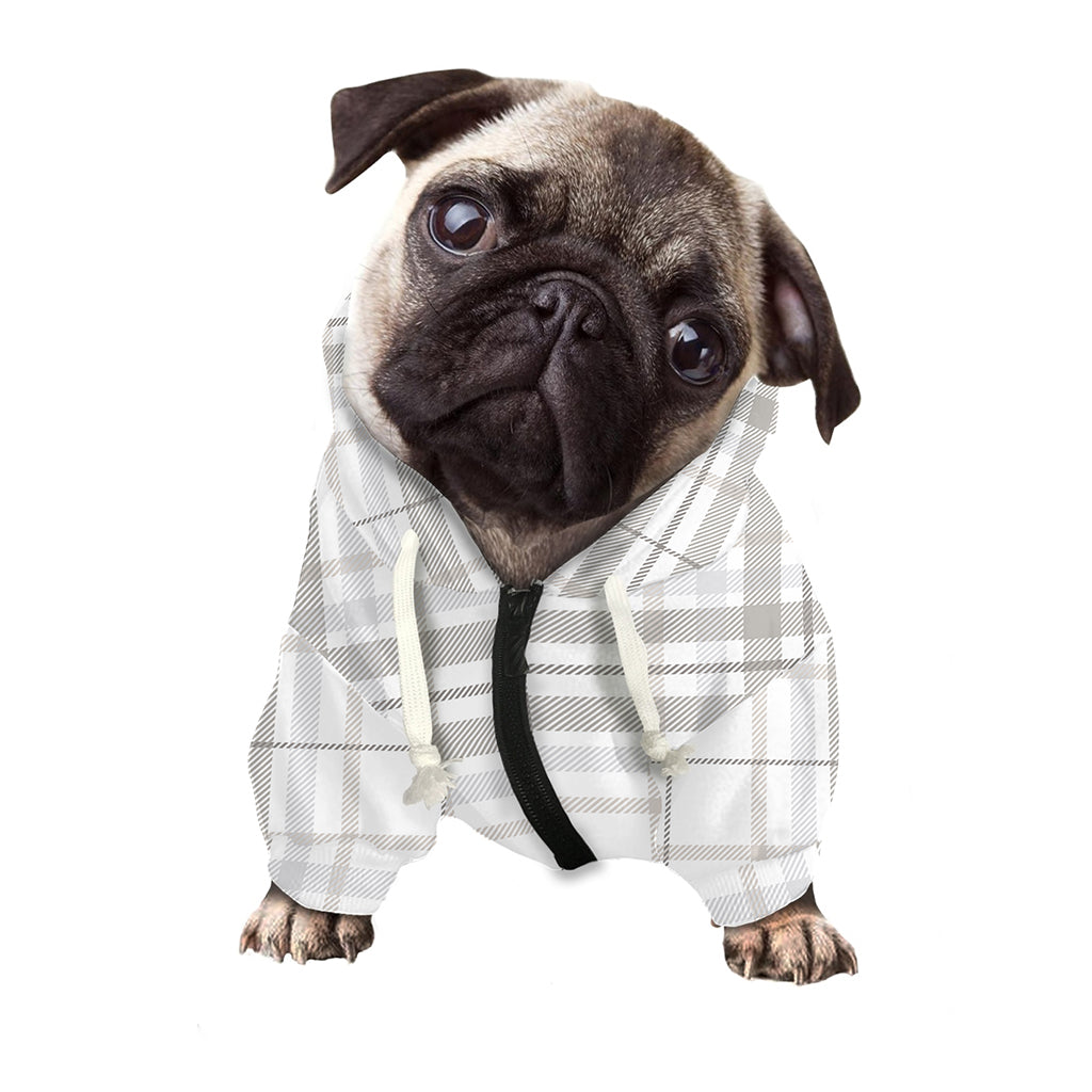 White And Grey Plaid Pattern Print Dog Zip Up Hoodie