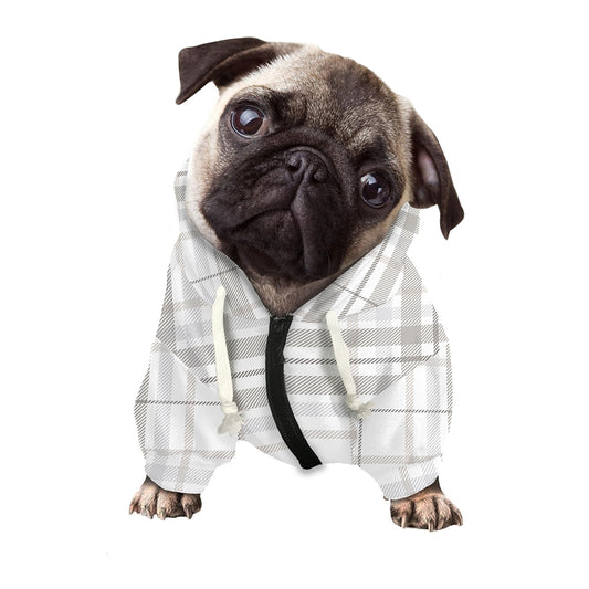 White And Grey Plaid Pattern Print Dog Zip Up Hoodie