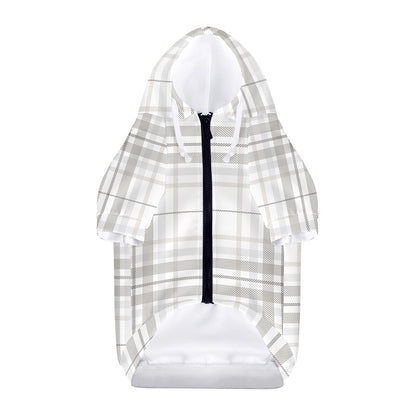 White And Grey Plaid Pattern Print Dog Zip Up Hoodie