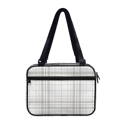 White And Grey Plaid Pattern Print Double Strap Bible Bag