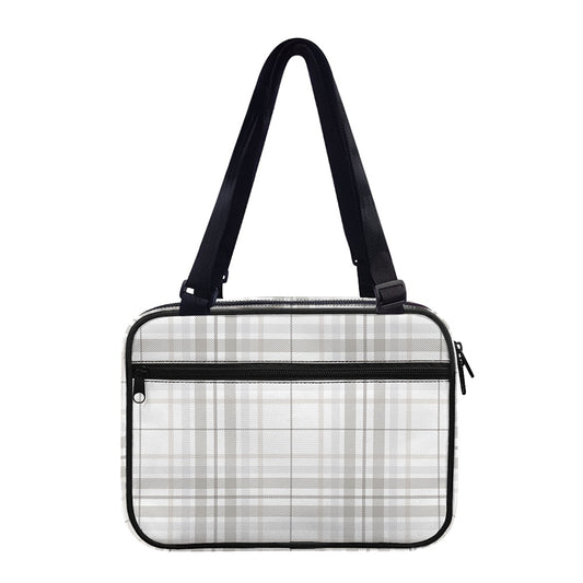 White And Grey Plaid Pattern Print Double Strap Bible Bag