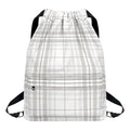 White And Grey Plaid Pattern Print Drawstring Backpack