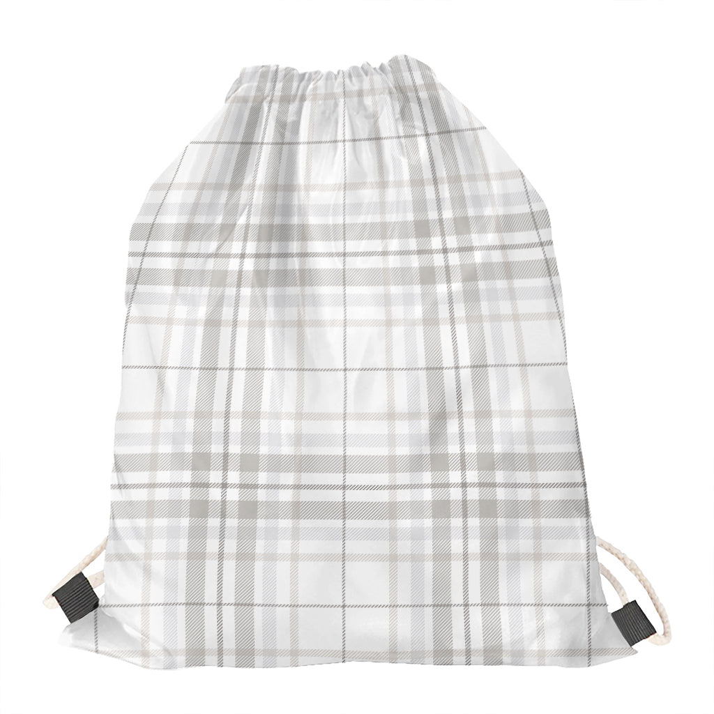 White And Grey Plaid Pattern Print Drawstring Bag