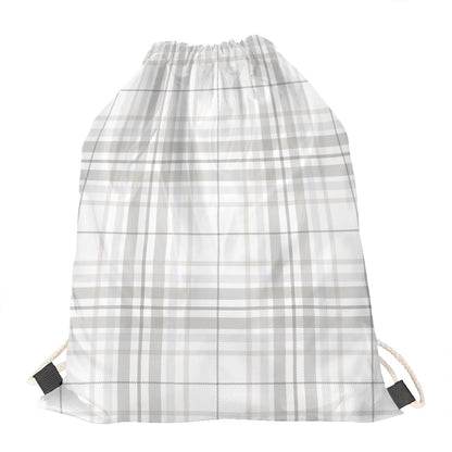 White And Grey Plaid Pattern Print Drawstring Bag