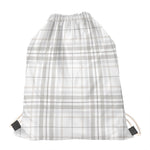 White And Grey Plaid Pattern Print Drawstring Bag