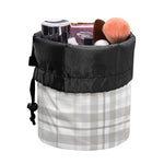 White And Grey Plaid Pattern Print Drawstring Makeup Bag