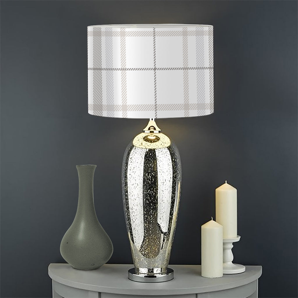 White And Grey Plaid Pattern Print Drum Lamp Shade