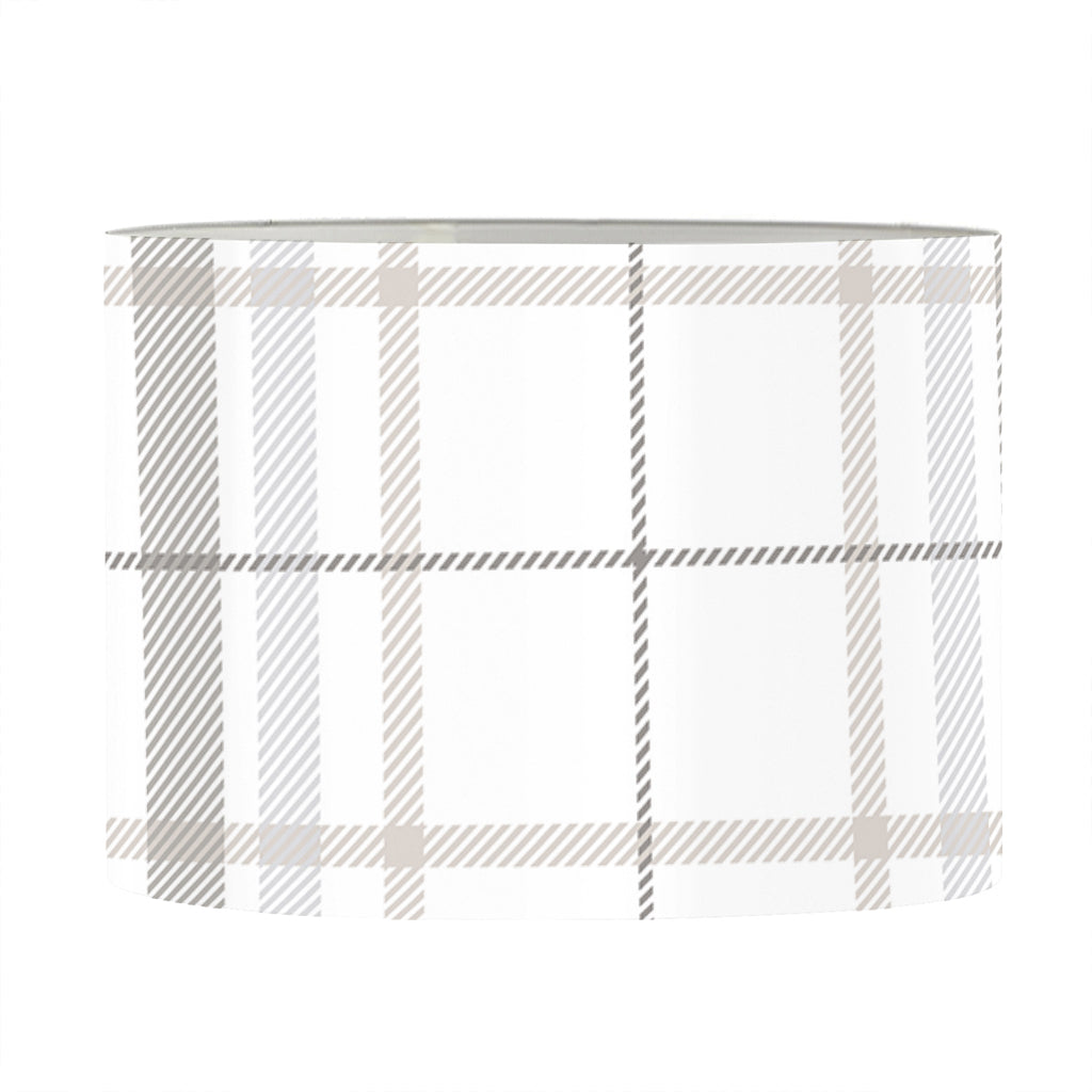 White And Grey Plaid Pattern Print Drum Lamp Shade