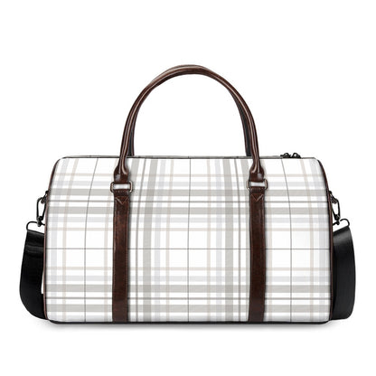 White And Grey Plaid Pattern Print Duffle Bag