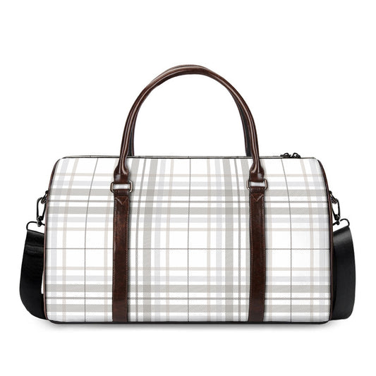 White And Grey Plaid Pattern Print Duffle Bag