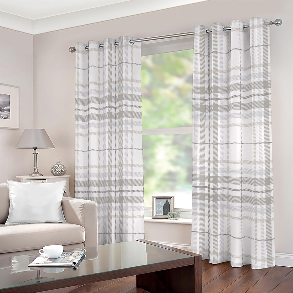 White And Grey Plaid Pattern Print Extra Wide Grommet Curtains