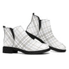 White And Grey Plaid Pattern Print Flat Ankle Boots