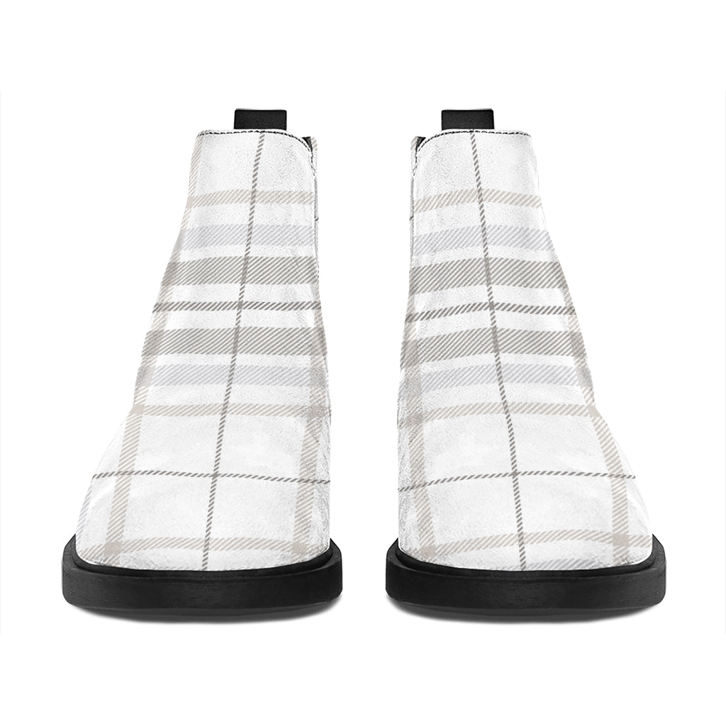 White And Grey Plaid Pattern Print Flat Ankle Boots