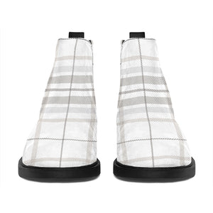 White And Grey Plaid Pattern Print Flat Ankle Boots