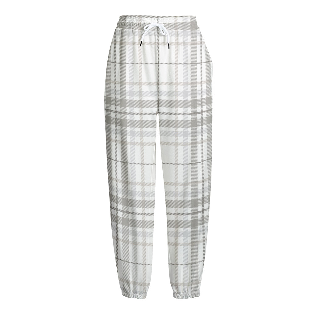 White And Grey Plaid Pattern Print Fleece Lined Knit Pants