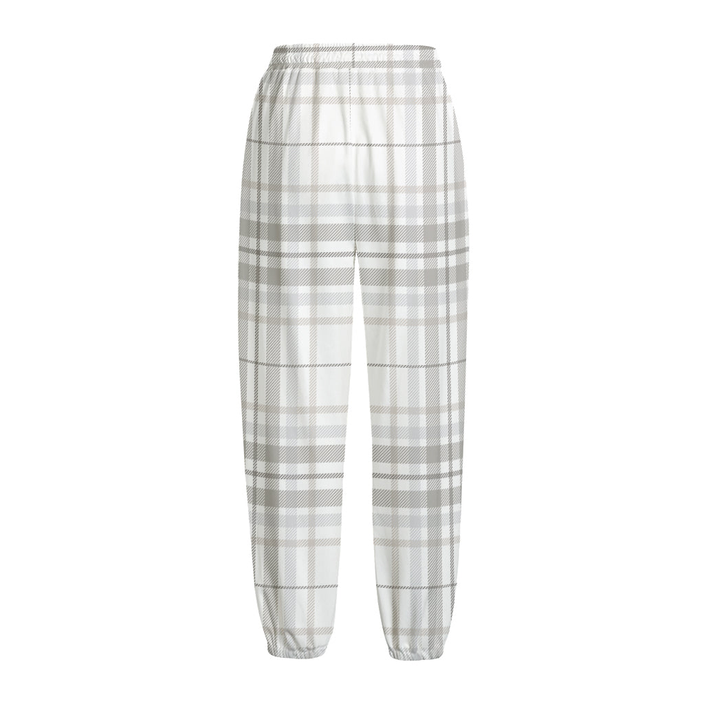 White And Grey Plaid Pattern Print Fleece Lined Knit Pants
