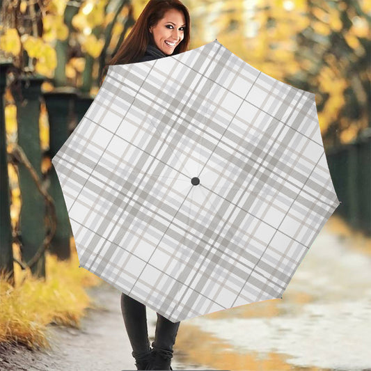 White And Grey Plaid Pattern Print Foldable Umbrella