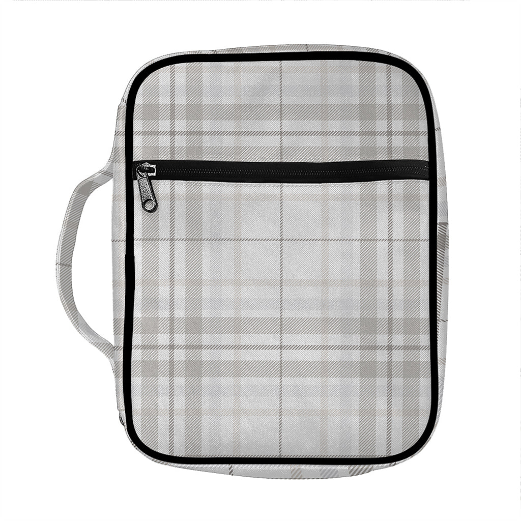White And Grey Plaid Pattern Print Front Pocket Bible Bag