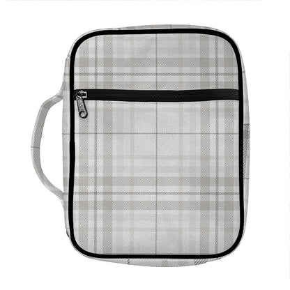 White And Grey Plaid Pattern Print Front Pocket Bible Bag