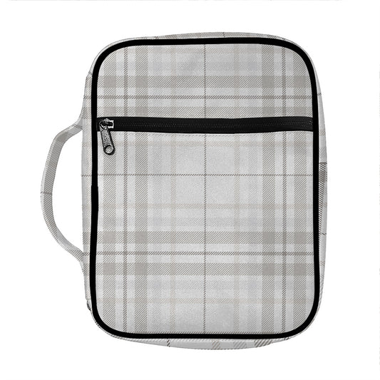White And Grey Plaid Pattern Print Front Pocket Bible Bag