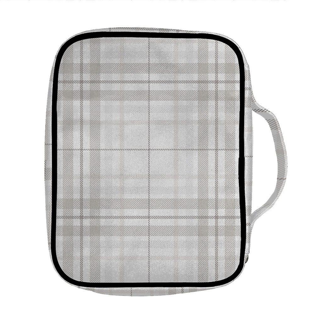 White And Grey Plaid Pattern Print Front Pocket Bible Bag