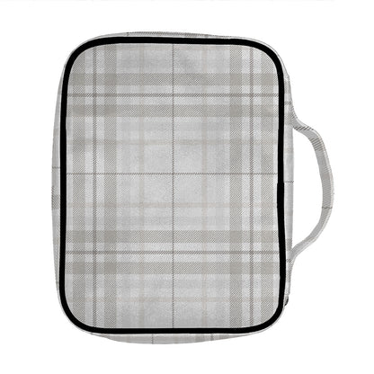 White And Grey Plaid Pattern Print Front Pocket Bible Bag