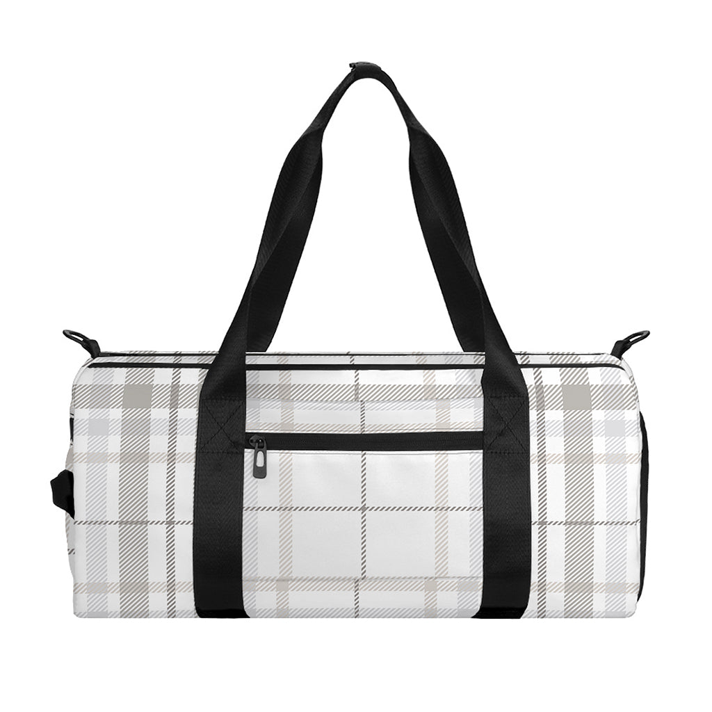 White And Grey Plaid Pattern Print Gym Bag