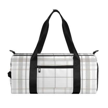 White And Grey Plaid Pattern Print Gym Bag