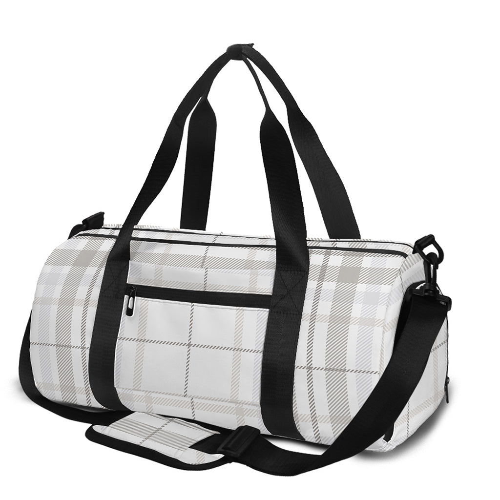 White And Grey Plaid Pattern Print Gym Bag