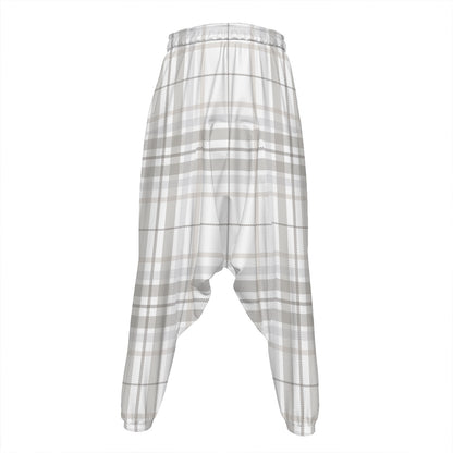 White And Grey Plaid Pattern Print Hammer Pants