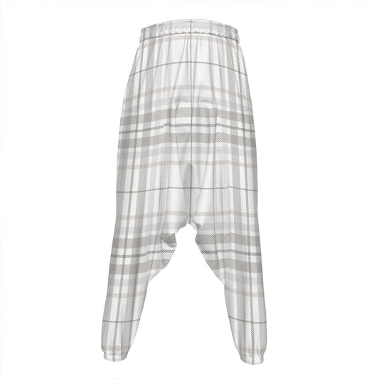 White And Grey Plaid Pattern Print Hammer Pants