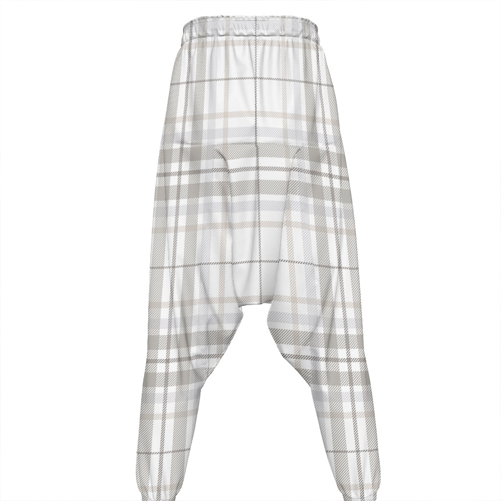 White And Grey Plaid Pattern Print Hammer Pants