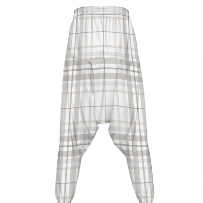 White And Grey Plaid Pattern Print Hammer Pants