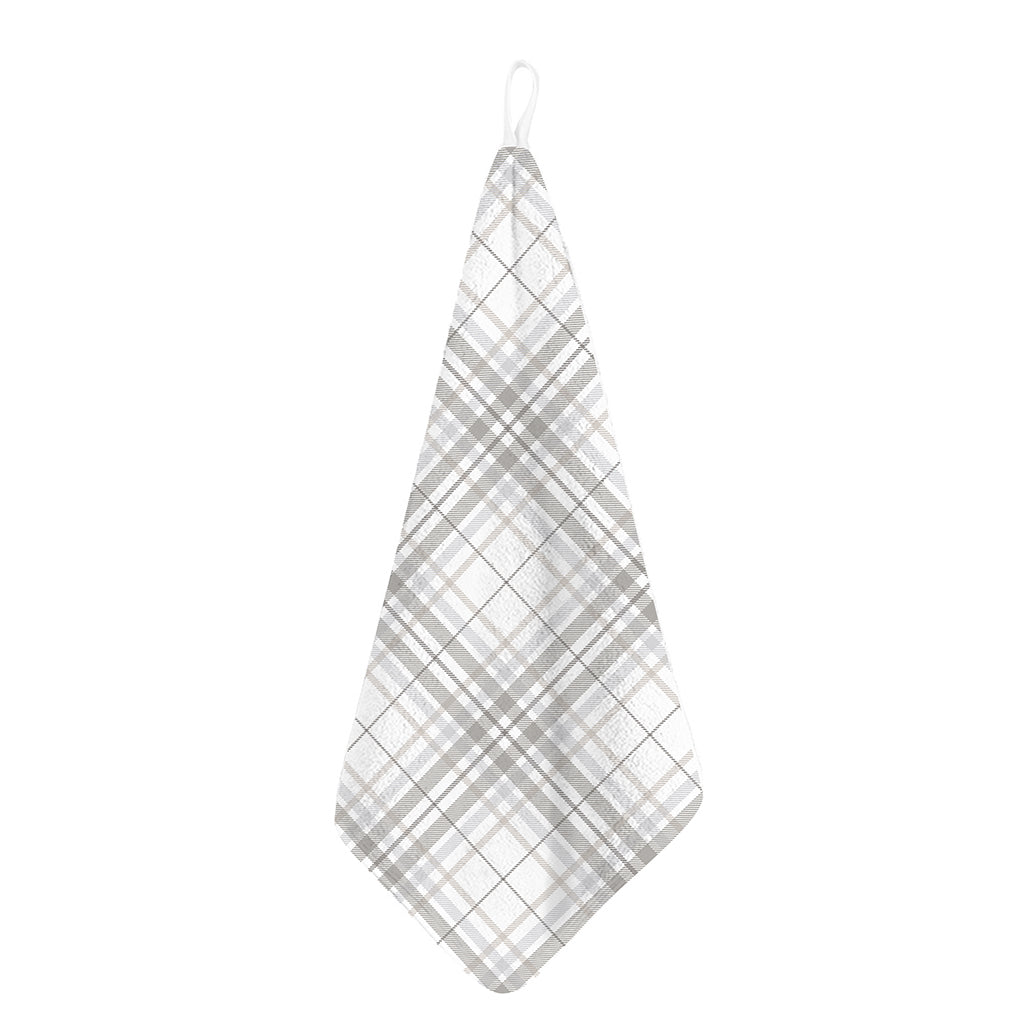 White And Grey Plaid Pattern Print Hand Towel