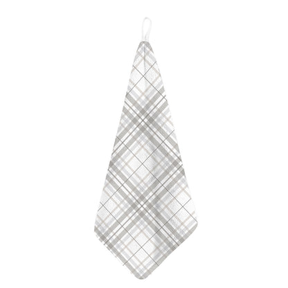 White And Grey Plaid Pattern Print Hand Towel