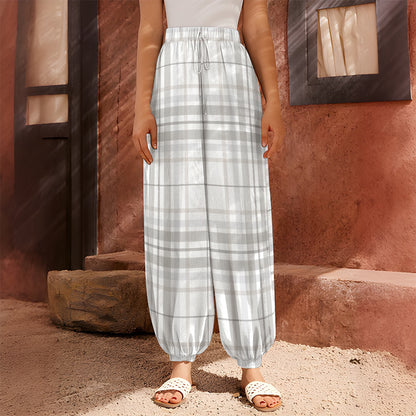 White And Grey Plaid Pattern Print Harem Pants