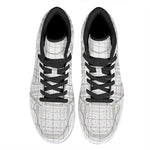 White And Grey Plaid Pattern Print High Top Leather Sneakers
